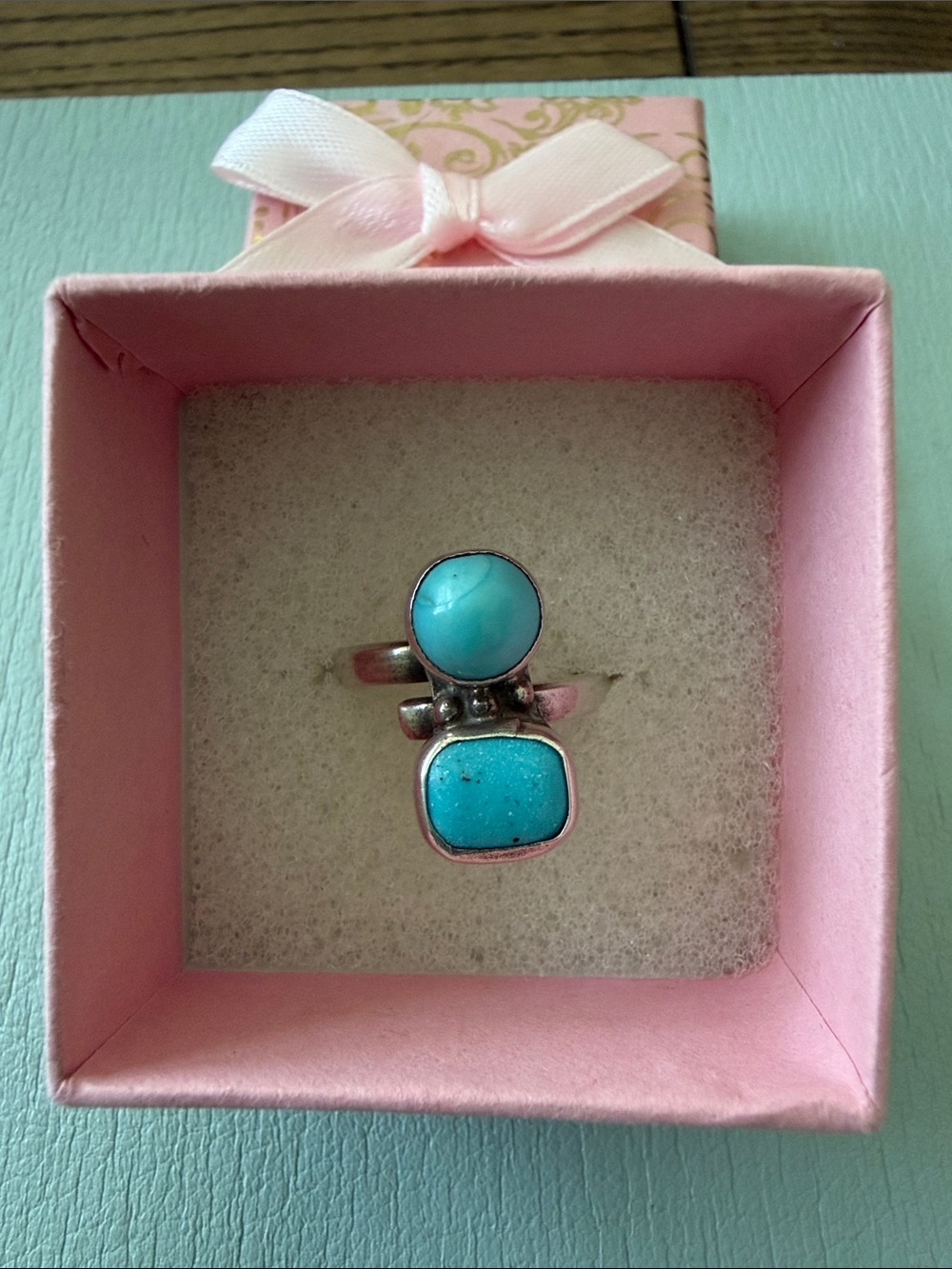 Sterling Silver Double Turquoise Stone Ring
